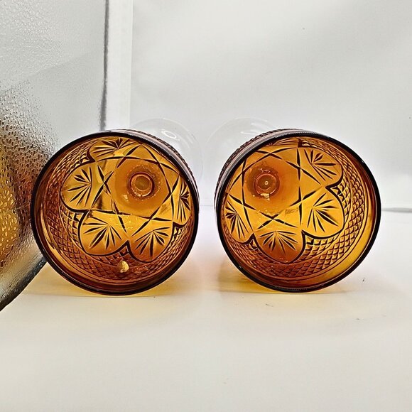 Cristal D'Arques Durand Antique Amber Glass Water Goblet Set Chalice Art Etched - Picture 2 of 3